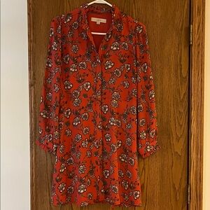 Loft Petite Floral Coral Button-Up Dress